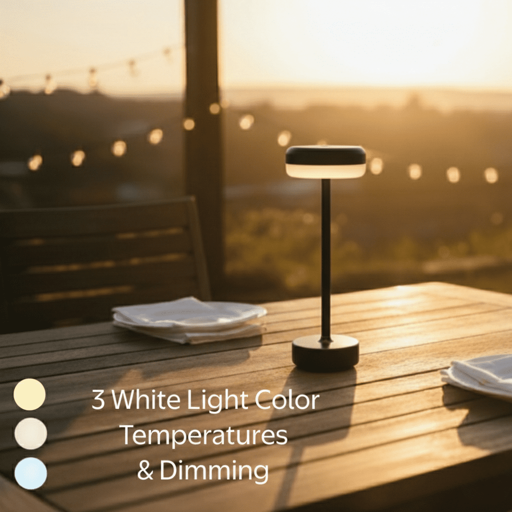 Mainstays 12-Inch Outdoor Rechargeable Table Lamp, Black, Water-Resistant, 100 Lumens