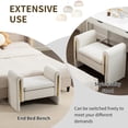 thumbnail image 5 of Style Vanity Stool for Makeup Room, Velvet Upholstered Rectangle Foot Stool with Metal Decor, Vanity Bench with Straight Armrest for Dressing Room (White Velvet, 33.5" W), 5 of 13