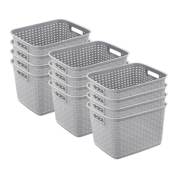 Sterilite 12736 Tall Weave Plastic Laundry Hamper Storage Basket, Gray (12 Pack)