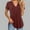Wine, variant on QUNYINEY Solid T Shirts for Women Casual V Neck Short Sleeve Tops Loose Pleated Pullover Shirts