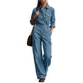 thumbnail image 2 of Women's Long Sleeve Cargo Jumpsuit Button Up Collar Workwear Coverall with Multi Pockets Loose Fit Fall Fashion, 2 of 8
