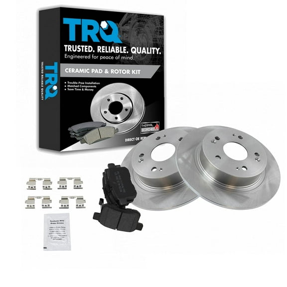 TRQ Rear Brake Pad & Rotor Kit Brake Pads Brake Rotor Semi-Metallic Fits Select 2009-2014 Acura TSX 2008-2017 Honda Accord