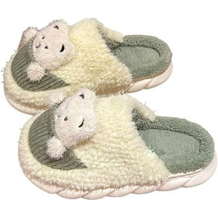 

PIKADINGNIS Fluffy Cute Bear Animal Slippers for Women Furry SoftFaux Fur Non-slip Winter Cozy House Home Shoes Fashion Men Shoes Indoor
