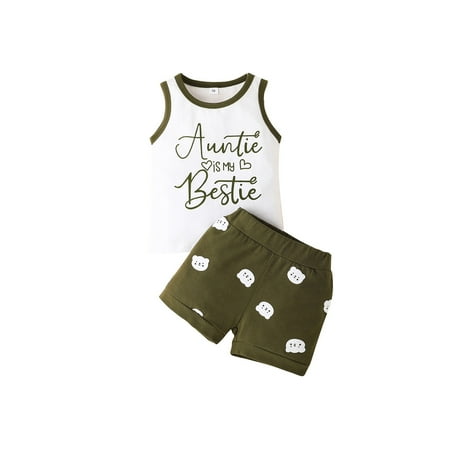 

ZIYIXIN Infant Baby Girls Boys Cute Clothes 2pcs Letter Print Sleeveless Vest Tops+Elastic Shorts Sets Green 18-24 Months
