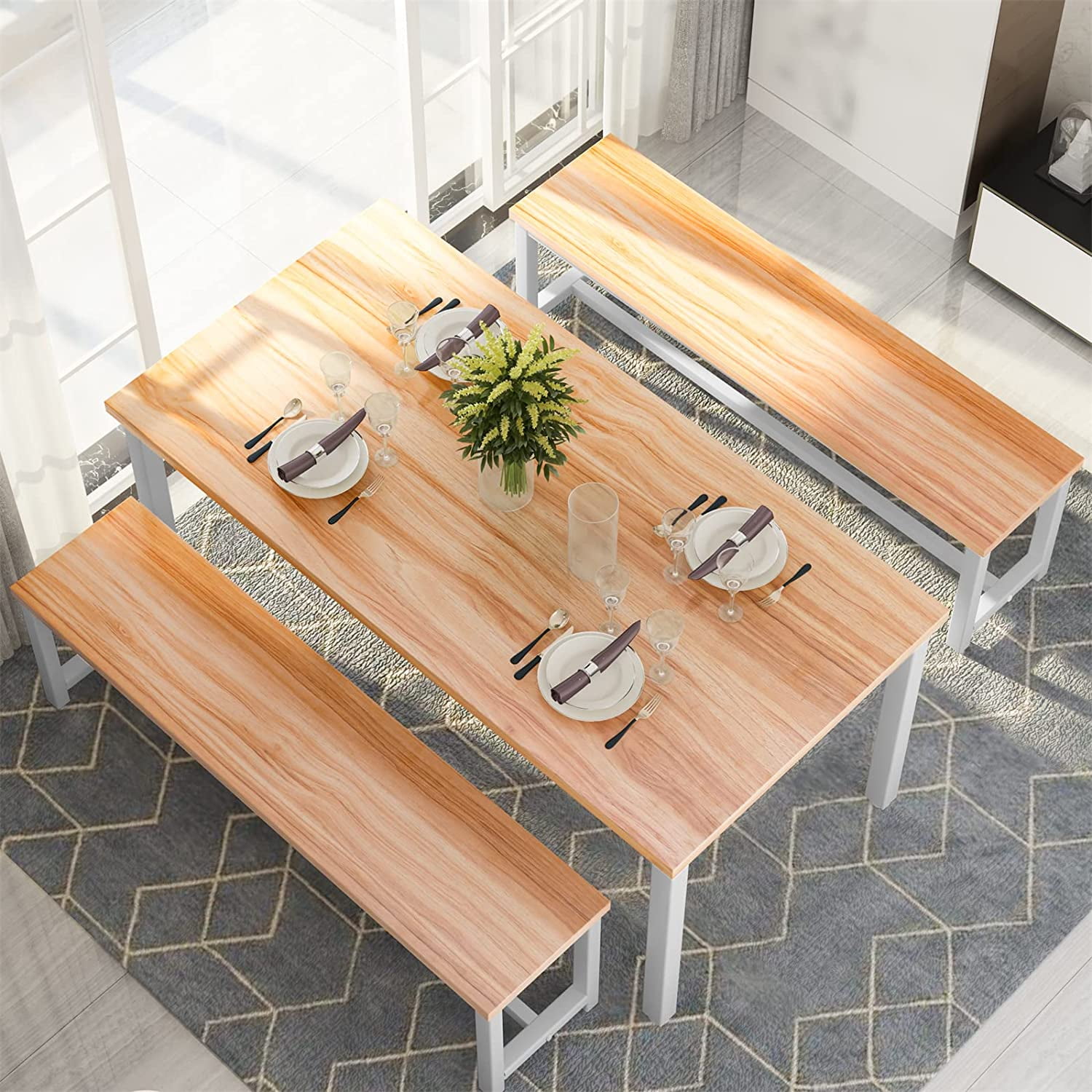 LinkRomat 47 Inch Dining Table Set for 4, 5 Piece Kitchen Table and Chairs Set, Compact Dining Room Table Set for Home or Apartment