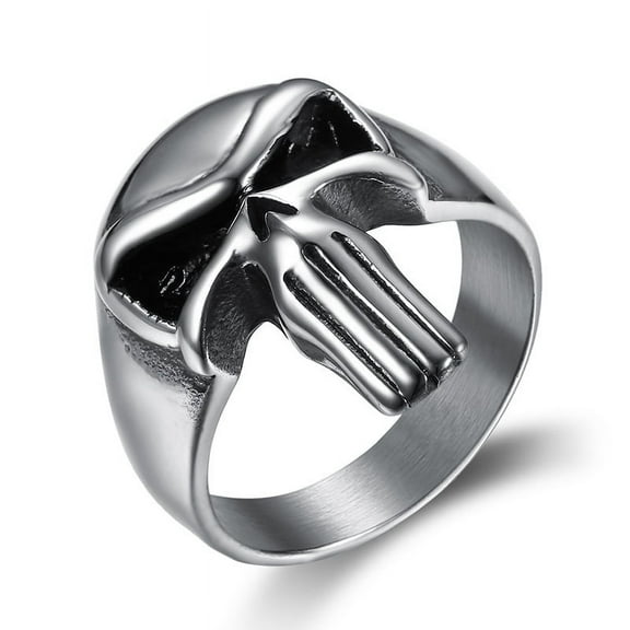 Cool Skull Punisher Ring 14K White Gold Mens Women Fashion Motor Biker Ring