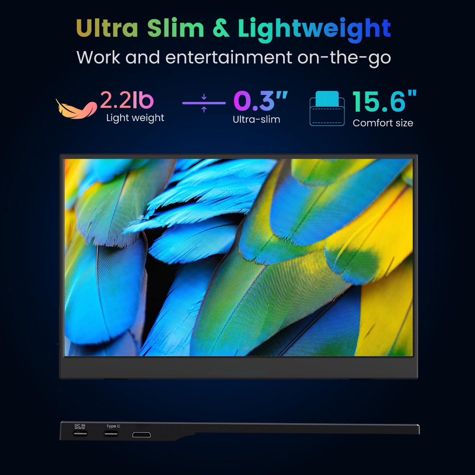 15.6" Portable Monitor for Laptop, 1080P FHD IPS Display External Monitor for Laptop PC Mac Phone, HDR Plug&Play Gaming Monitor w/Adjustable Protection Cover & Speakers, USB C Computer Display