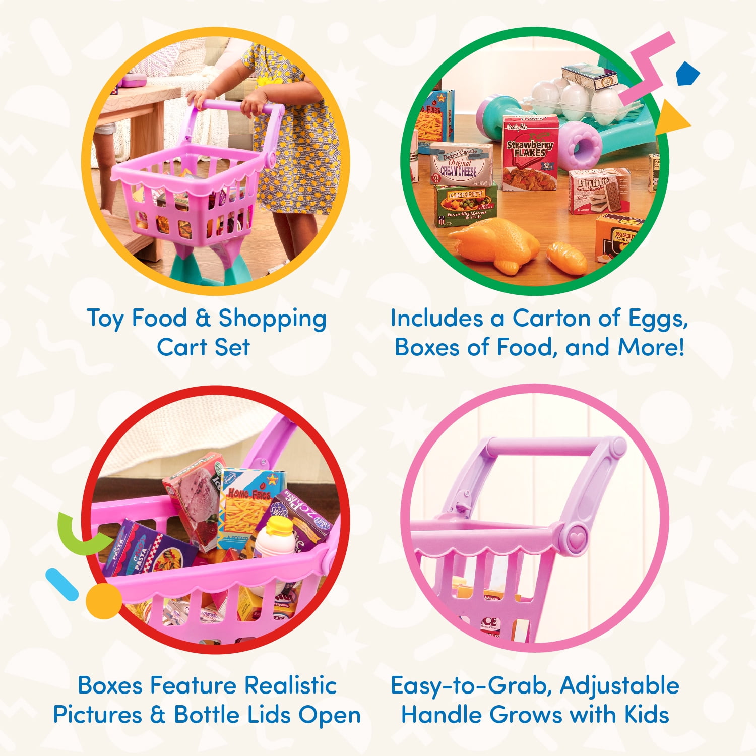 Battat Shopping Day Grocery Cart with 25+ Plastic Play Food Pieces, Toddler and Preschool Toys