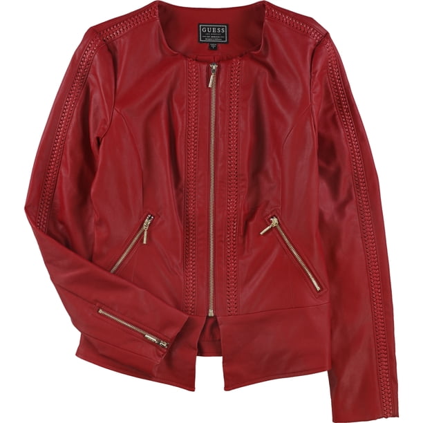 Guess Mae Flirty - Chaqueta de piel sintética para mujer, color rojo, pequeña Guess Chaqueta de piel sintética