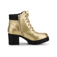 thumbnail image 4 of BLISSFUL STEP Women's Boot Rounded Toe Side Zip Combat Block Heel Ankle Boots Gold 7, 4 of 7