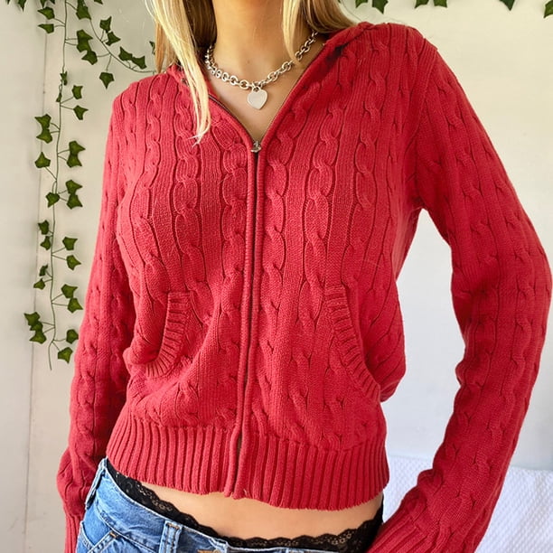 Puntoco Mujeres Moda Casual Cálido Sudadera Con Capucha Sólido Bolsillo Con Cremallera Abrigo Prendas De Abrigo Suéter Rebeca De Punto Liquidación Puntoco Puntoco-7929