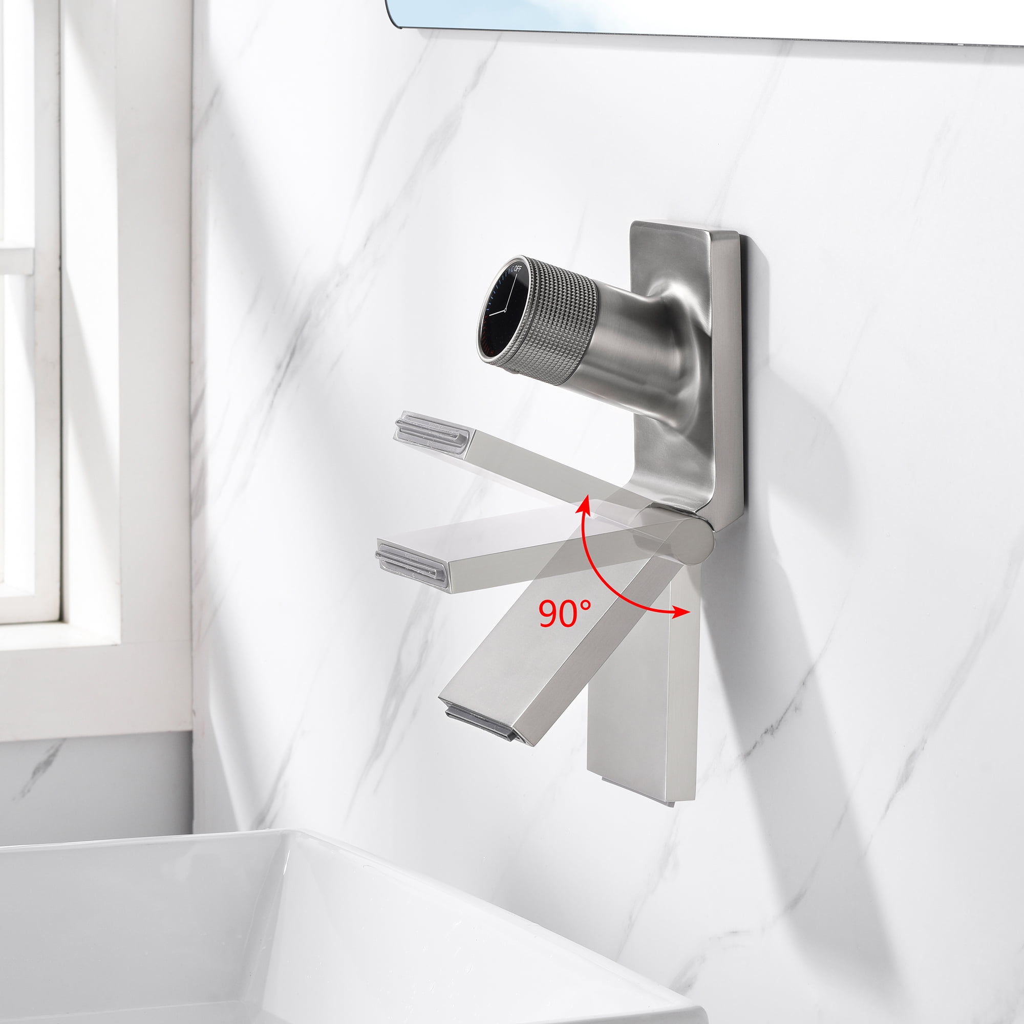 SUMERAIN Wall Mount Waterfall Bathroom Faucet, Bathroom Sink Faucet Modern Vessel Faucet with Foldable Spout,Brushed Nickel