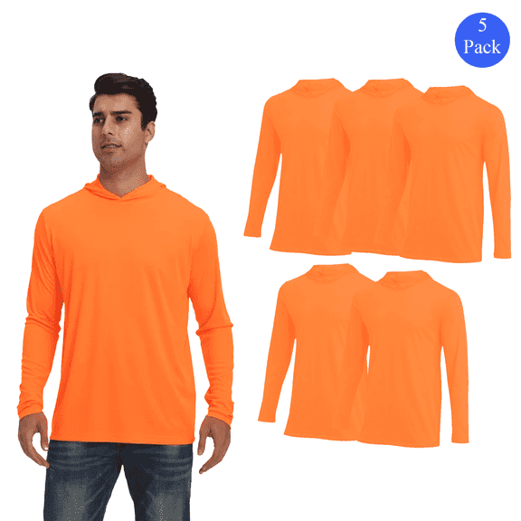 Zfeel Hi Vis Lightweight Hooded Pullover, Safety Workwear, Men's Neon Orange Hoodie, Pack 5, S