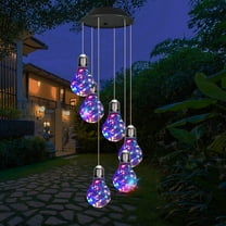 Colorful LED Solar Wind Chimes 21.6inch Light Bulb Shape Mobile Hanging Wind Chime Outdoor Waterproof Decorative Solar Powered Lights for Porch Deck Garden Patio Balcony Decor