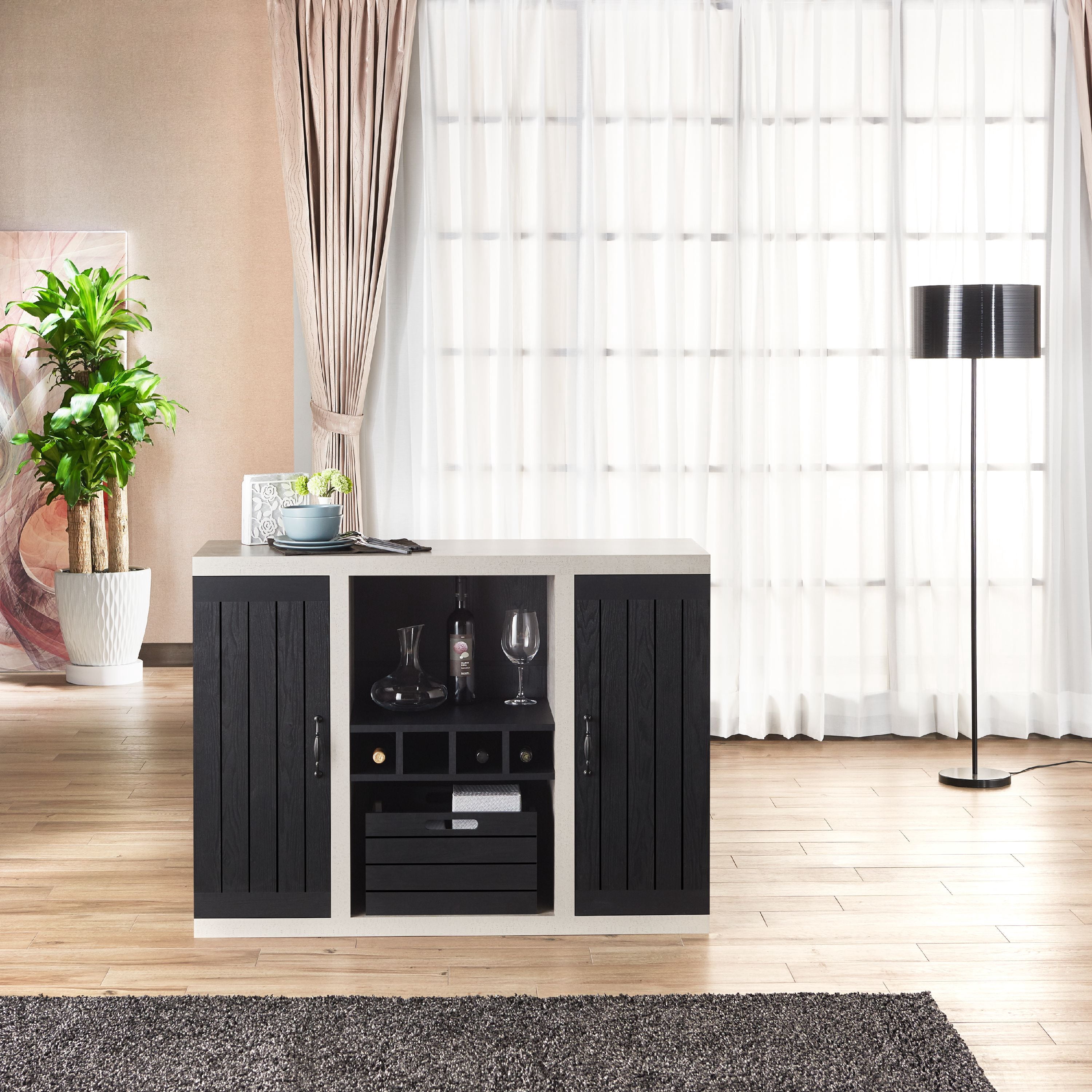 Furniture of America Danyle Industrial Two-Toned Black Buffet Sideboard