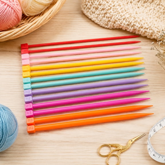 14 PCS Knitting Needles, 4 Mm-10 Mm Colorful Single Point Knitting Needle, Plastic Knitting Needles Set for Beginners Making Sweater, Scarf