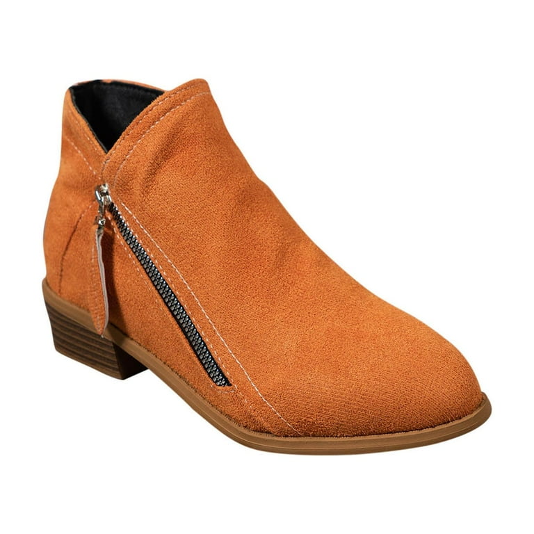 Womens Ankle Boots Low Heeled Womens Dress Boots Low Heel Pointed Toe Ankle Booties Side Zipper Shoes Orange 36