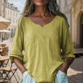 thumbnail image 2 of Women's Long Sleeve Cotton Linen Shirts 2026 Casual Heart V Neck Shirts Loose Vintage Boho Tops Beach Vacation Outfits, 2 of 7