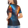 thumbnail image 3 of Zufioo Red And Blue Fire Dragon E Print Women's Classic V-neck T-shirt, V-neck Short-sleeved Tops Home Wear, Suitable for Daily Life, Work, Outdoors-3X-Large, 3 of 7