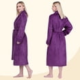 thumbnail image 4 of PAVILIA Plush Fleece Robe for Women, Soft Cozy Long Bathrobe with Satin Waffle Trim, Warm Lightweight Spa Robe, Housecoat with Pockets & Tie Belt, Purple, L/XL, 4 of 10