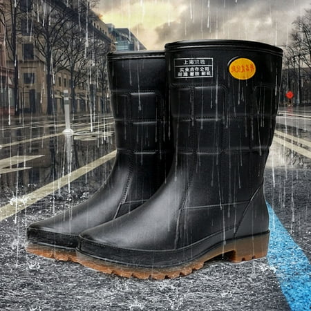 

dyfzdhu rainboots for men mid calf rain boots waterproof anti slip black adult outdoor work rubber boots