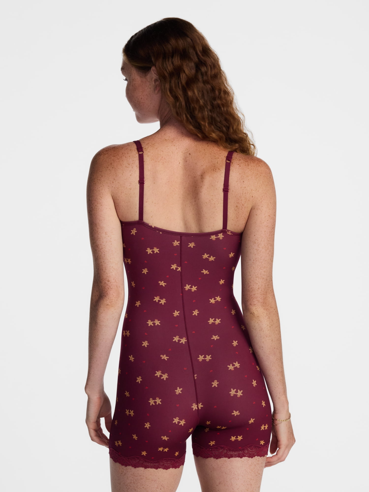 No Boundaries Fit Stretch Lace Trim Scoop Neck Romper, Women's XS-XXXL
