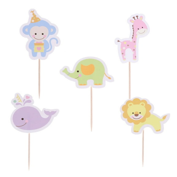 IBASETOY 30pcs Jungle Cupcake Toppers Assorted Color for Children's Birthday Parties