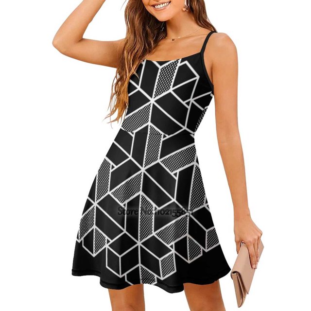 Formes Impossibles : Robe Hexagonale à Encolure Carrée, Dos à Lacets, Robe Dos Nu Élégante pour Fête à la Plage, Coréenne n Optique
