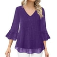 thumbnail image 2 of CheerKidz Women Ruffled Glitter 3/4 Sleeve Elegant Collar Double Layer Mesh Blouse Party Wear Comfortable Lightweight Fashionable Trendy Womens Tops(Purple,L), 2 of 5