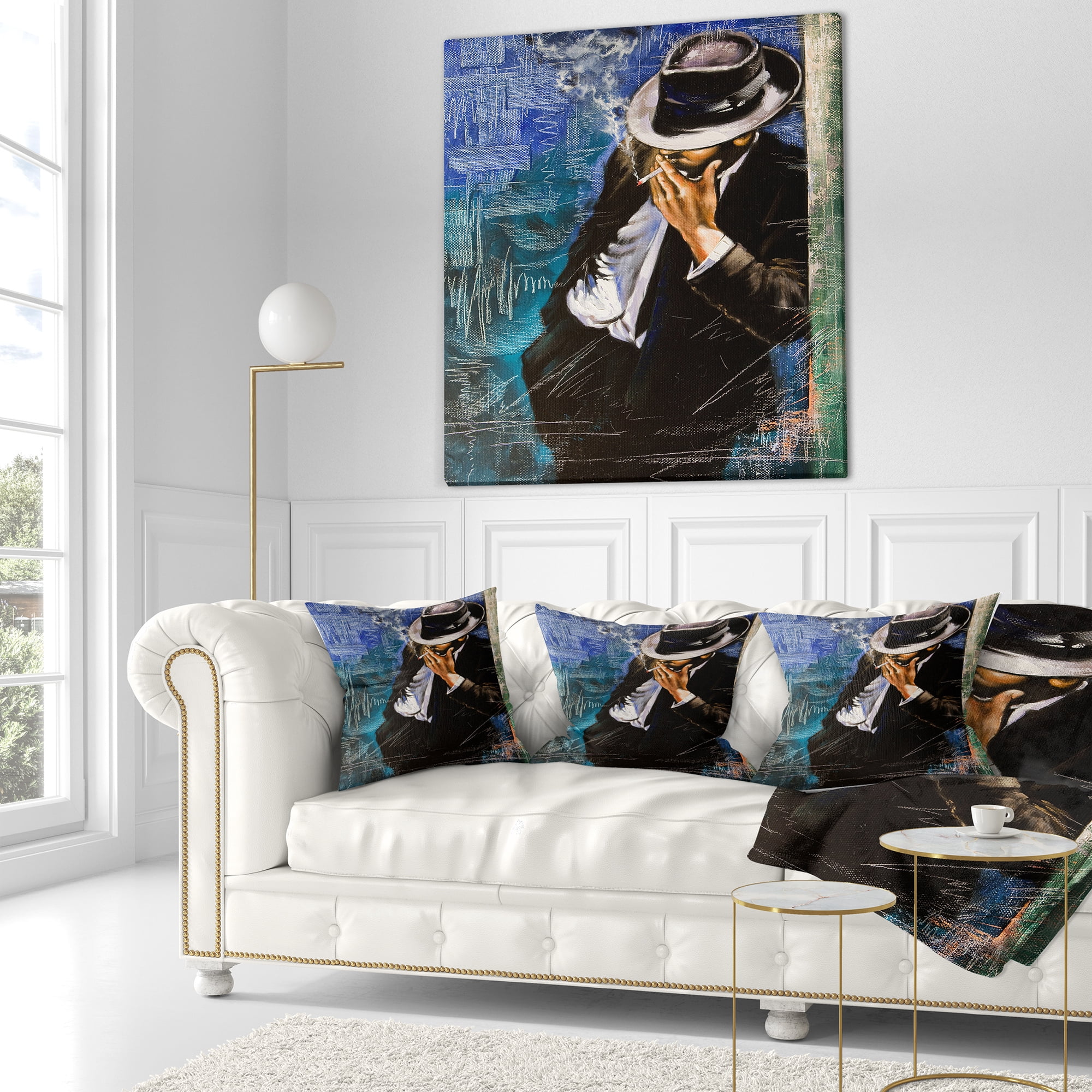 Designart Man with Cigarette - Portrait Throw Pillow - 18x18