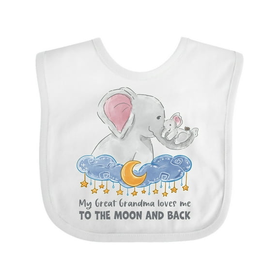 Inktastic My Great Grandma Loves Me to the Moon and Back Elephant Boys or Girls Baby Bib