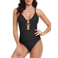 thumbnail image 4 of Firpearl Black One Piece Underwire Swimsuits for Women Sexy V Neck Tummy Control Bathing Suit Strappy Back Swimwear US4-6, 4 of 7