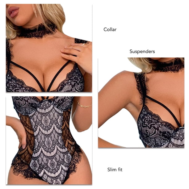 Traje De Lencería, Accesorios De Cuello Ajustado, Lencería De Encaje De Poliéster Erógeno Para Regalo De San Valentín