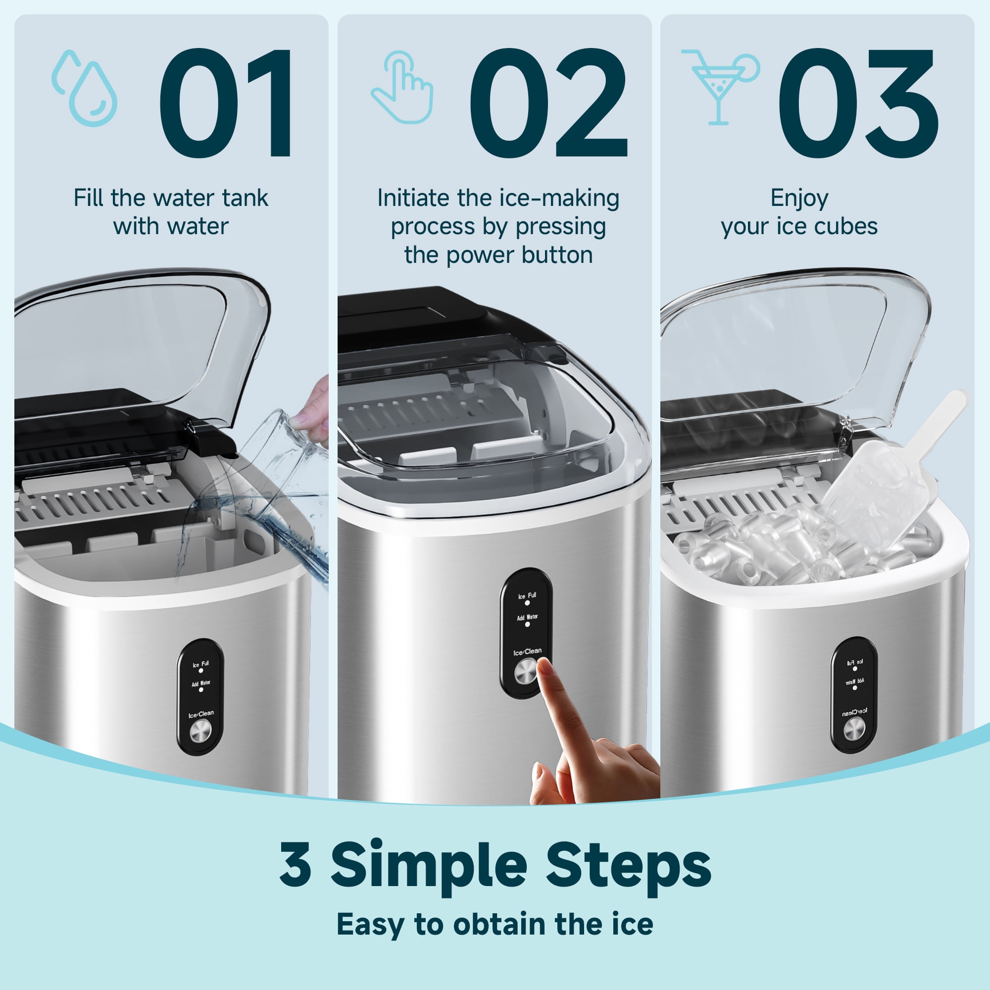 Simzlife Countertop Ice Maker with Handle,Portable Ice Machine with Basket and Scoop, 9 Bullet Ice In 6 Mins, 26Lbs/24H, Self-Cleaning