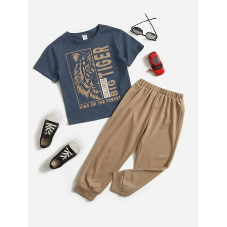 

Short Sleeve Toddler Boys Tiger Print Tees T Shirt SweatPants Trousers Set S221904X Multicolor 3Y(39IN)