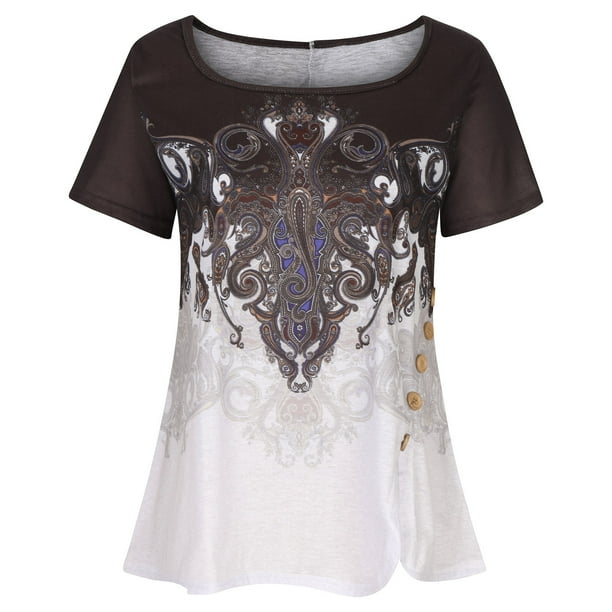 Tops Para Mujer Camisas Casuales Blusas Moda Causal Impresion Boton de Manga Corta Odeerbi ODB152601 Walmart en linea