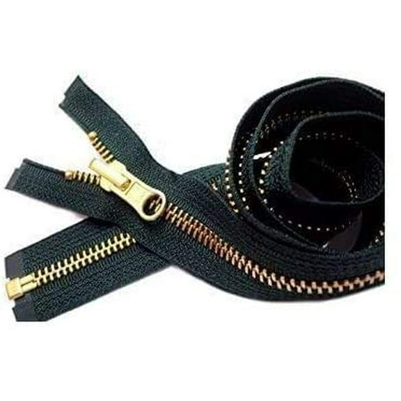 #5 Brass Reversible Medium Weight Hemlock Green Metal Separating YKK Jacket Inside/Outside Zipper - Choose Length - Hemlock Green #890-1 Zipper Per Pack - Made in The United States (36" Inches)