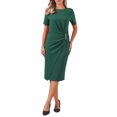 thumbnail image 2 of INSPIRE CHIC Work Dresses for Women Crew Neck Short Sleeve Business Office Sheath Wrap Dress 2026 S Deep Green, 2 of 6