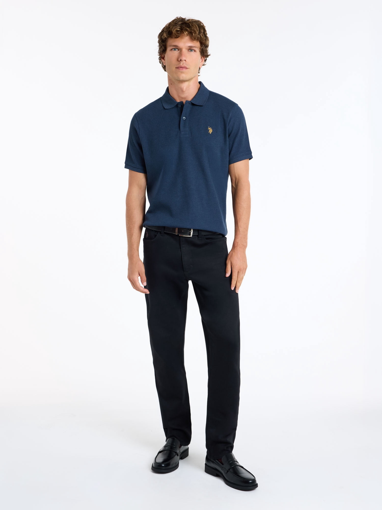 U.S. Polo Assn. Men's Short Sleeve Waffle Knit Thermal Polo Shirt