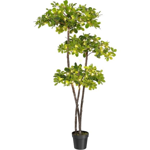 Trilenars Artificial Plants Indoor, 6FT Fake Black Olive Tree with 100 LED Lights Tall Fake Plants in Plastic Nursery Pot Fake Tree Artificial Trees for Home Decor