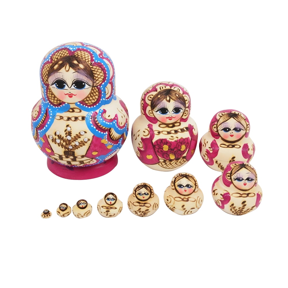 OUNONA 10 Layers Cartoon Small Tree Character Russian Dolls Wooden Toy
