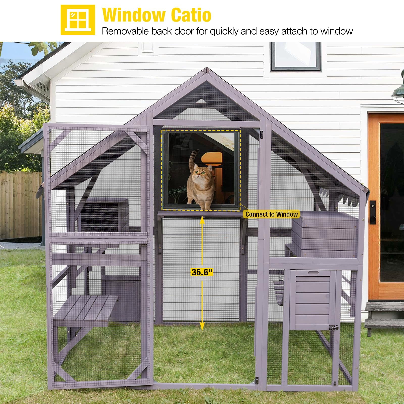 Large Outdoor Cat Enclosure with Bridges, Walks, Houses, Roof Cover 28.27 ft² Play Area for Cats, Grey