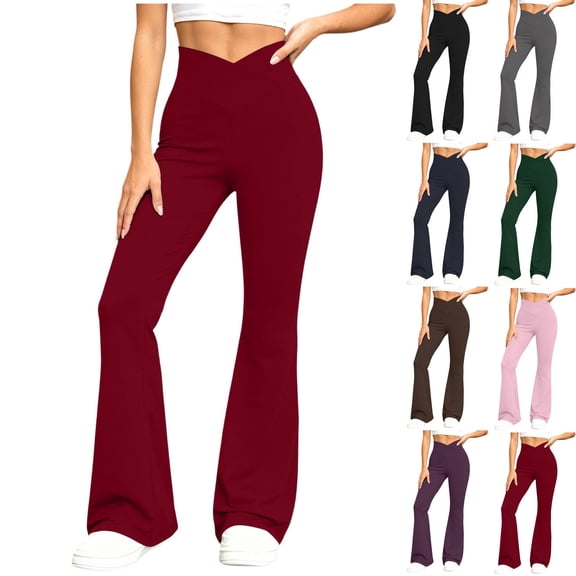 ThriftyPlait High Rise Flare Yoga Pants for Women Stretchy Crossover Waistband Flattering Bootcut Leggings Soft Workout Lounge Trousers for Gym