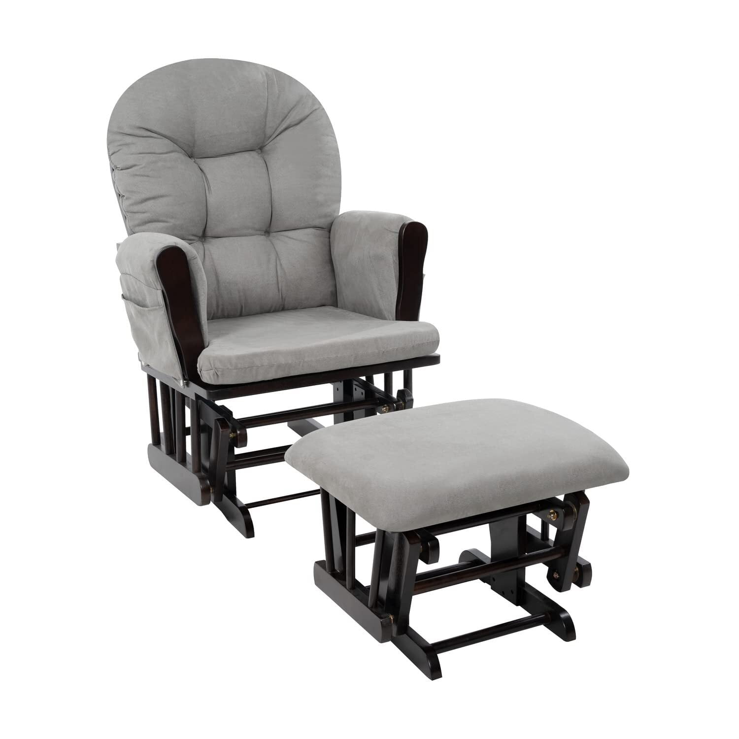 Brisbane Nursery Glider & Ottoman Set - Reclining Glider Rocker Chair for Breastfeeding, Maternity, & Comfort, White,Gray-Cushion Color:Dark Gray,Finish:Espresso