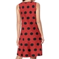 thumbnail image 2 of Black Polka Dots on Red Background Spring Summer Dresses for Women Fashion T-shirt Dress Casual Sleeveless Loose Sundress with Pockets, 2 of 5