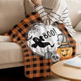 thumbnail image 3 of Halloween Boo Throw Blankets, Ghost Spooky Pumpkin Witches Hat Soft Fleece Blanket Decorative for Home Sofa Couch Chair Living Bedroom,40x50 inches, Buffalo Check Plaid Orange Black, 3 of 6