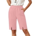thumbnail image 5 of Hilenly Bermuda Shorts for Women Knee Length Split Cotton Shorts Casual Loose Summer Long Shorts with Pockets, 5 of 10