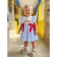 thumbnail image 5 of Cjfdfy Toddler Baby Girl Back to School Dress Kindergarten Outfits Baby Girls First Day of School Outfit 2 3 4 5 6 7 Years Apple School Bus Embroidered Bows Flying Sleeve Plaid Summer Fall Dress, 5 of 9