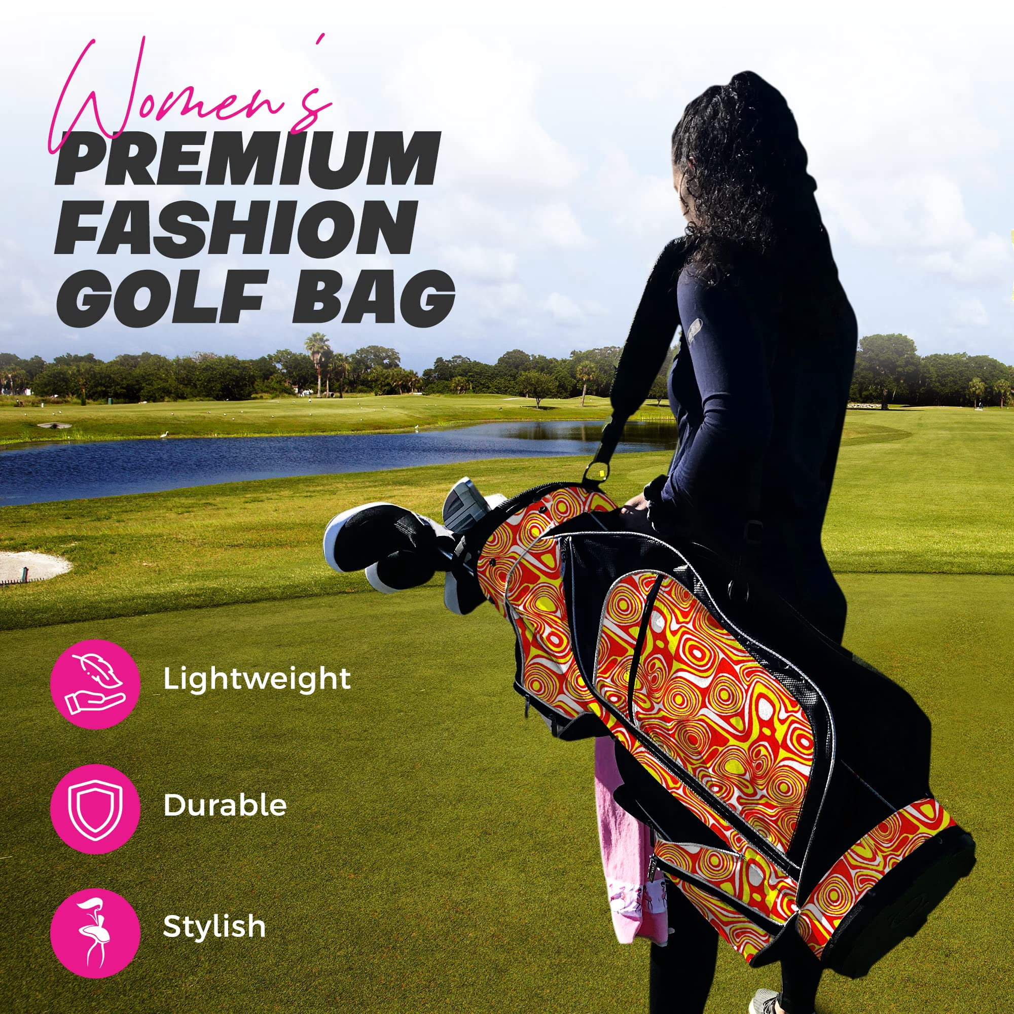 Womens Golf - Taboo Fashions 14 Way Lightweight Ladies Cart Bag (Orange Lava)