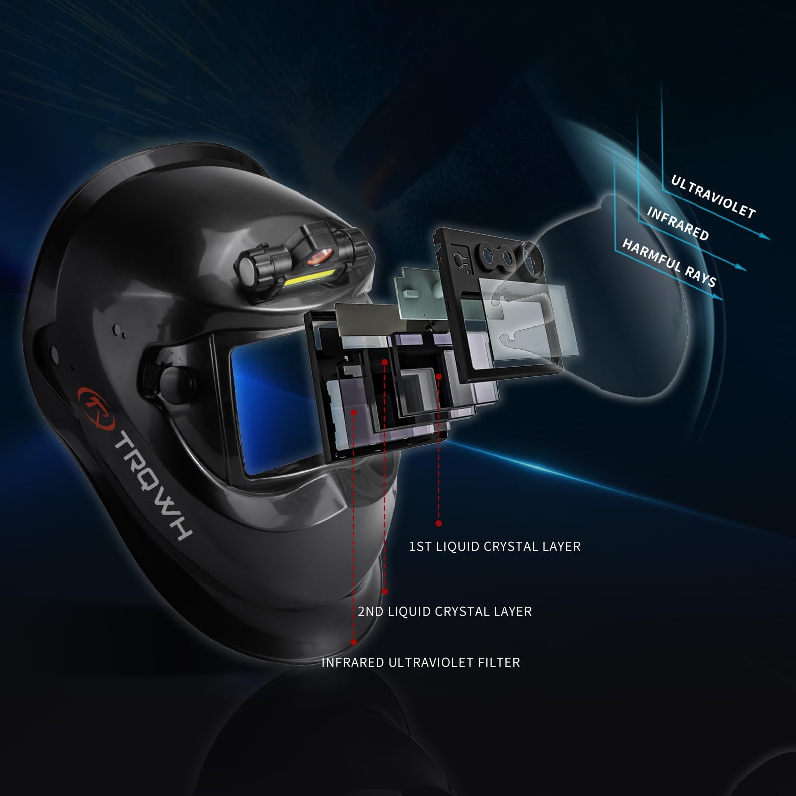 Auto Darkening Welding Helmet with Light Solar Powered True Color Welding Hood 2 Arc Sensor Wide Shade 9-13 Welding Mask with Extra Grinding Mode Weld Helmet